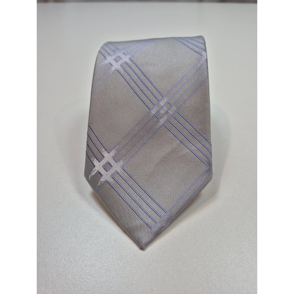 Bruno Marchesi Tie Mens One Size Gray Plaids & Checks 100% Silk Handmade